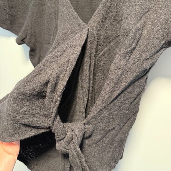 Madewell Texture & Thread Crop Black Wrap Top Small - Picture 3 of 5